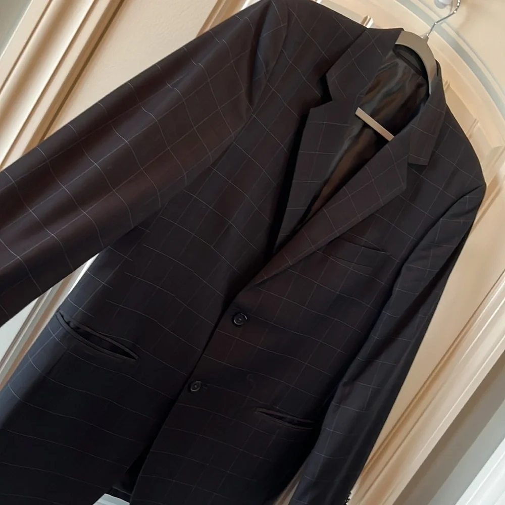 CERUTTI 1881 Italian suit jacket dark gray/ black blue windowpane tag Italian 52